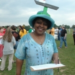Judge DeVane and her cardboard hat