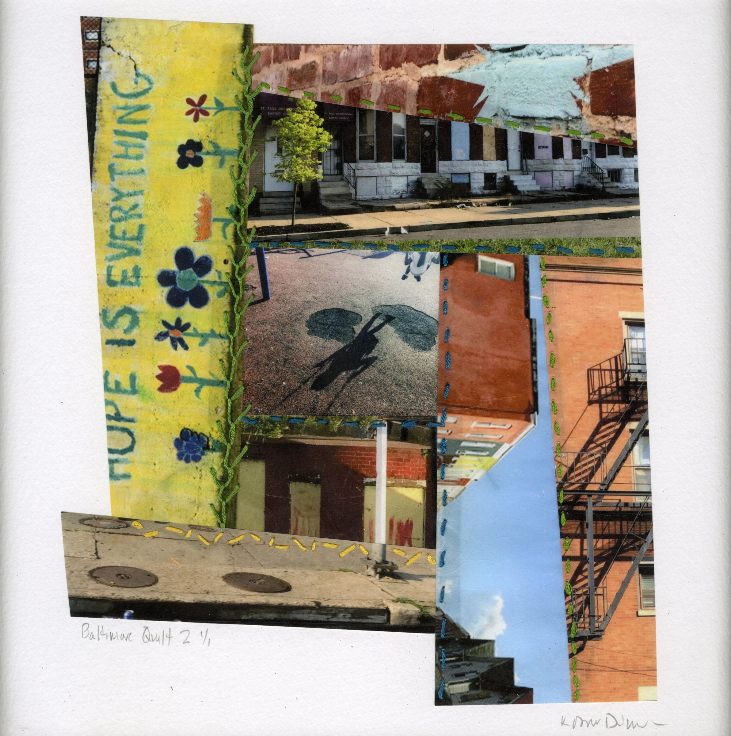 Baltimore Quilt 2/14”x14”/pieced and stitched photographic collage 