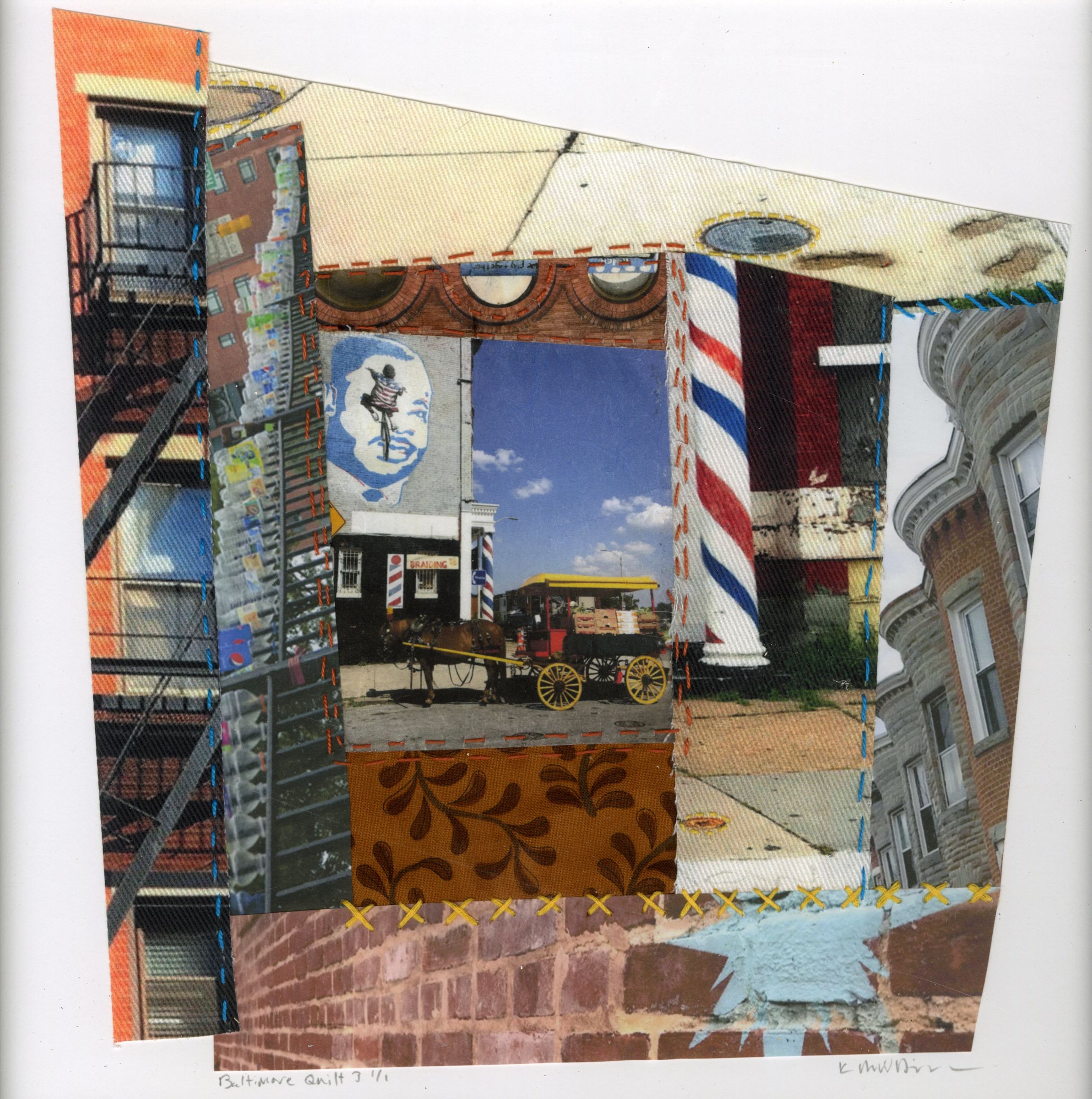 Baltimore Quilt 3/14”x14”/pieced and stitched photographic collage