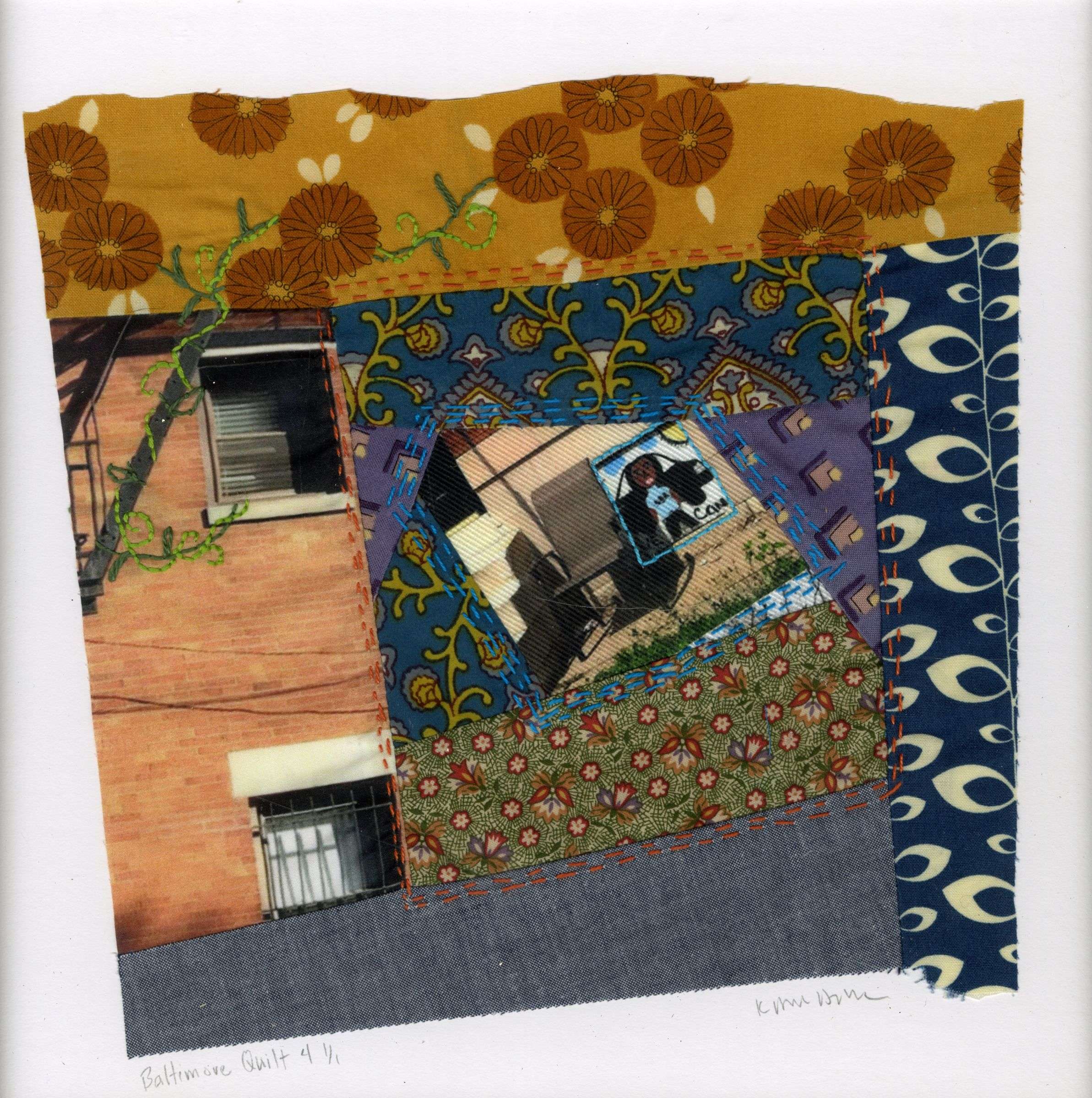 Baltimore Quilt 4/14”x14”/pieced and stitched photographic collage